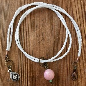 Pink and White Beaded Ladies Necklace, Handmade Ladies Necklace